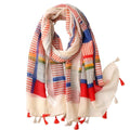 WaJuemy Travel Boho Scarf for Women Casual Lightweight Pashmina Scarves Fashion Multicolor Shawl Wraps with Fringed Beads - color: 02 Beight Multi