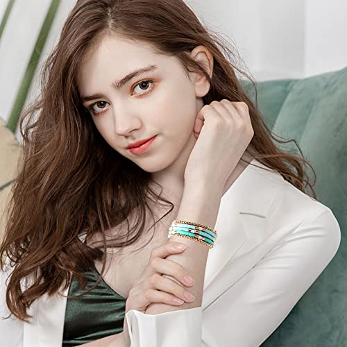 GOOJIDS Surfer Heishi Clay Bead Bracelets for Women Bohemian Stackable Gold Plated Beaded Stretch Bracelets Elastic Layering Friendship Bracelets Set Boho Jewelry - color: B-Light Green Surfer Color & Gold Bead