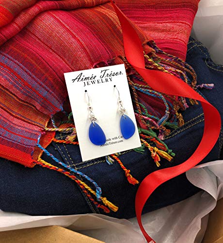 Popular Recycled Sea Glass Earrings on Sterling Silver Hooks - color: Cobalt Blue 2