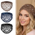 Tucnoeu 3pcs Boho-Chic Crystal & Pearl Embellished Wide Headbands, Wide Boho Pearl Headband for Wome, Floral Beaded Lace Elastic Headband Suitable for Daily Wear and Weddings Stylingvarious Holidays - color: Brown, blue, black