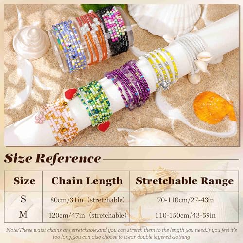 8PCS African Waist Bead Chains for Women Layered Belly Body Chain Handmade Plus Size Beaded Belly Chain Colorful Elastic Flower Butterfly Body Chains Summer Beach Bikini Body Jewelry 31-45in - style: Set B