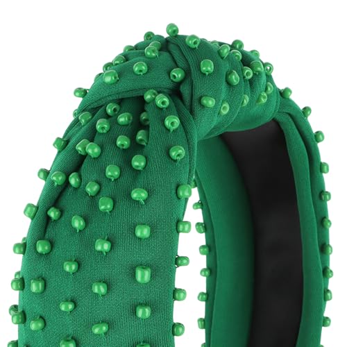 YISSION Green Knotted Headband for Women - Wide Beaded Hair Hoop, Stylish Hair Accessory for Daily Wear, St. Patrick's Day Festivals & Casual Outfits - color: Green