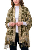 Achillea Elegant Paisley Floral Pashmina Shawl and Wrap – Boho Rave Scarf for Festival, Travel & Everyday Wear - color: Olive Green