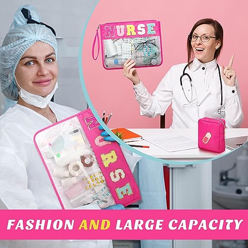 Hillban 2 Pcs Nurse Week Gift Makeup Cosmetic Bag Nurse Appreciation Gift for Women Clear Chenille Letter Bag Toiletry Zipper Pouch Waterproof Travel Purse Survival Kit Medical Accessories - style: Nurse Theme