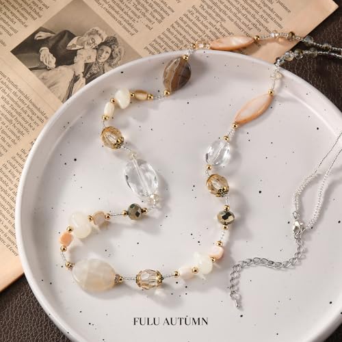 FULU AUTUMN Long Necklaces for Women Trendy Long Chunky Beaded Necklace Boho Fashion Costume Jewelry Mothers Day Gifts for Her - color: Natural