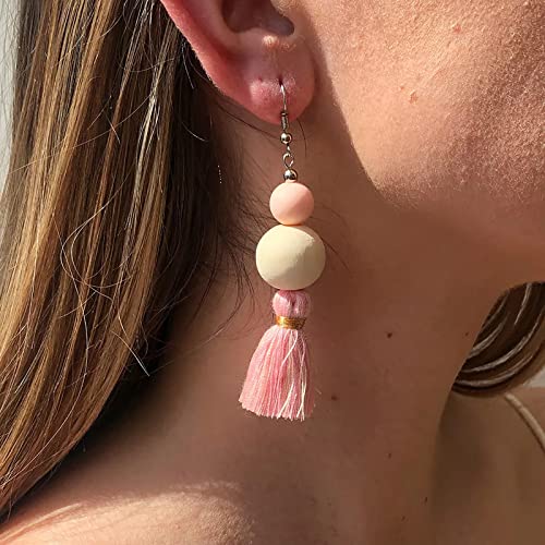 Boho Earrings for Women Dangling Lightweight Cute Earrings Handmade Tassel Dangle Earrings for Girls - color: Light Pink
