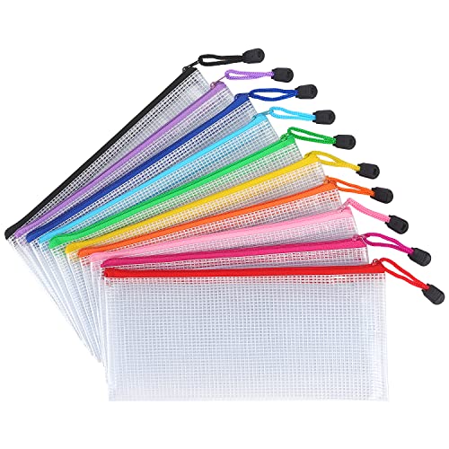 Tamaki 10 Pack Mesh Zipper Pouch Document Waterproof Zip File Bags Plastic Pencil Pouches A6 Size for Classroom Organization School Office Supplies(Colorful) - color: 10 Pack Colorful