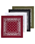 Bycc Bynn Large 27" x 27" 100% Cotton Bandanas - Set of 4 - color: Burgundy+white+black+army Green