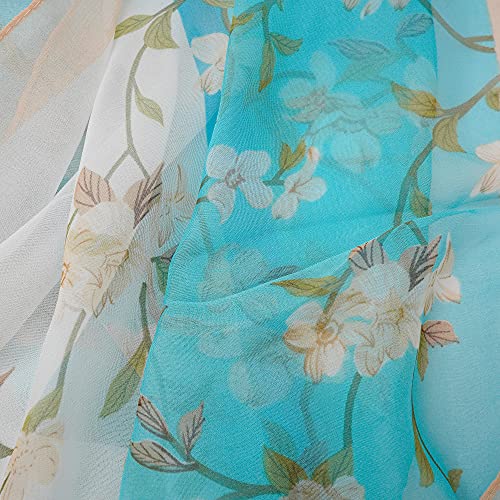 YOUR SMILE Ladies/Women's Lightweight Floral Print/Solid Color mixture Shawl Scarf For Spring Summer season - color: Light Blue Flower