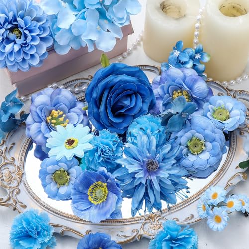 BBTO 21 Pcs Flower Hair Clip Rose Hair Clips Barrettes for Women Flower Accessories Boho Bride Claw Clip Hairpin Brooch Pin Headpiece for Wedding (Blue Series) - color: Blue Series