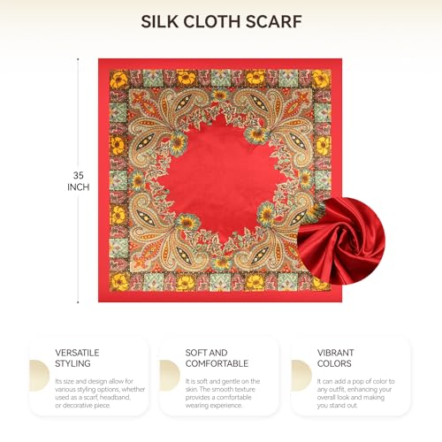 Head Scarf for Women Hair - 2 Pack 35" Square Satin Scarf, Silk Hair Scarf for Women Head Wrap for Sleeping - color: Military Green & Red