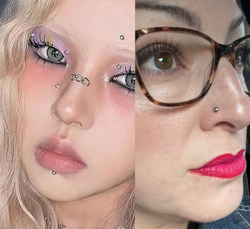 MODRSA Fake Nose Stud Fake Nose Ring Stud Fake Nose Piercing Fake Lip Ring Fake Earrings Stud Silver Gold Fake Cartilage Helix Earring Clip on Earring Hoop Fake Eyebrow Ring Fake Bridge Piercing - color: F2-Stick on jewelry + hoops -silver