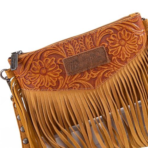 Wrangler Crossbody Small Purse for Women Wristlet Fringe Bag Western Purse - color: Angel Yellow