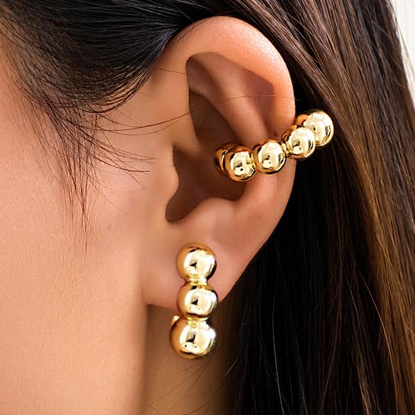 Gold Ear Cuff Earrings for Women Non Piercing 14K Gold Plated/Silver Cuff Clip On Cartilage Hoop Shining Cubic Zirconia Twisted Chain Ear Clip On Earring for Women Chunky Ear Cuffs Earrings - color: B-gold