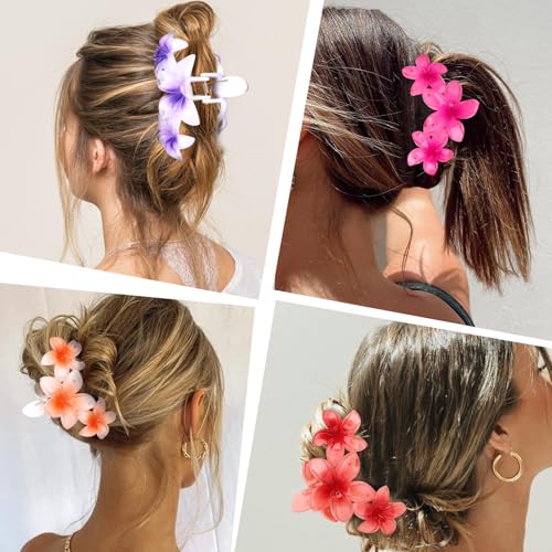 ANBALA 4PCS Hair Clips Flower Hair Clips for Women Large Claw Clips for Thick Hair Strong Hold Non-slip Hawaii Flower Hair Clip for Women Girls (Colorful) - color: Multi-colored-E