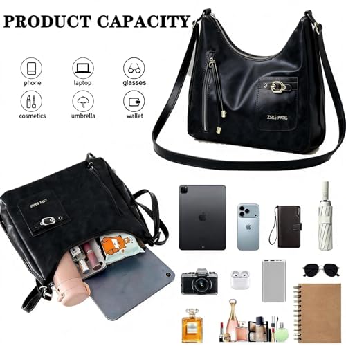 Y2K Trendy Purse for Women, Leather Buckle Punk Hobo Clutch Purses Bags for Ladies Top Handle Shoulder Bag - color: Bigblack