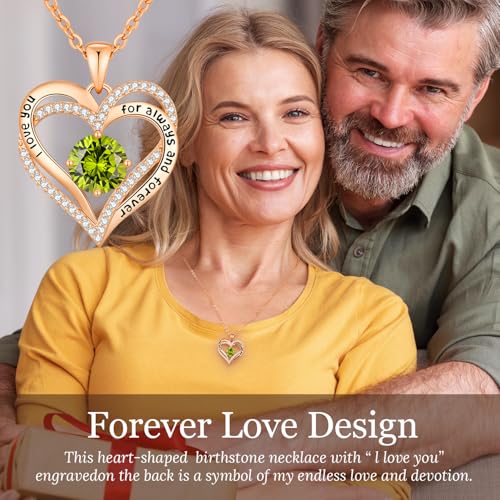 CDE Engraved Forever Love Heart Birthstone Necklace Jewelry Gifts for Women | Hypoallergenic,Nickel-Free & Lead-Free,3 x 3 mm 5A CZ Heart Pendant,Anniversary Christmas Birthday Gift for Girlfriend Wife - color: Birthstone-08-Aug, style: Rose Gold Plated-B