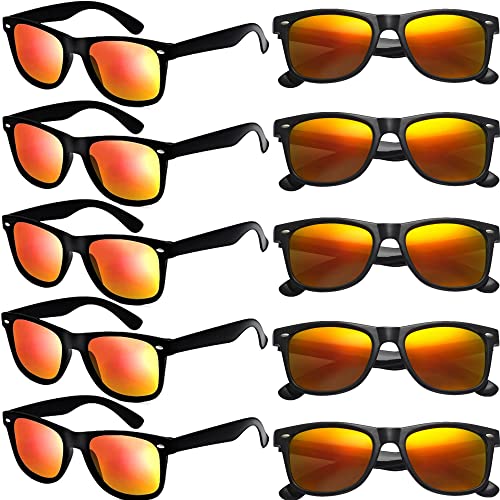 Eyegla Sunglasses Bulk Party Sunglasses Pack 80s Shades Eyewear Set for Men Women 8/10/20/30Pack - color: Black Frame+red Mirror Lens 10 Pack