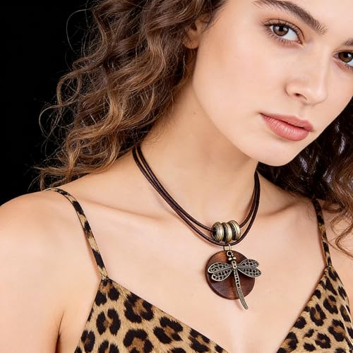 Brown Wooden Choker Chunky Pendant Necklaces for women - color: B