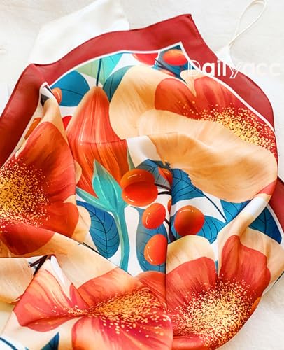 Dailyacc Hair Bandanas Scarf For Women Lightweight Fashion Neck Silk Satin Head Scarves For Sleeping Handbags Scarf - color: 20-large Flower/27.5*27.5in