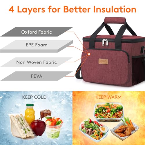 Lifewit Medium Lunch Bag, Insulated Lunch Box, Soft Cooler Cooling Tote for Adult Men Women, Burgundy 12-Can (9L) - color: Burgundy, size: Medium(9L)