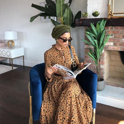 African Women Turban Caps Pre-Tied Twisted Turbans Head Scarf for Women Hair Wraps Cover Beanie Cancer Chemo Headwear - color: 2 Pack Double Twisted Braid: Black, Olive-green