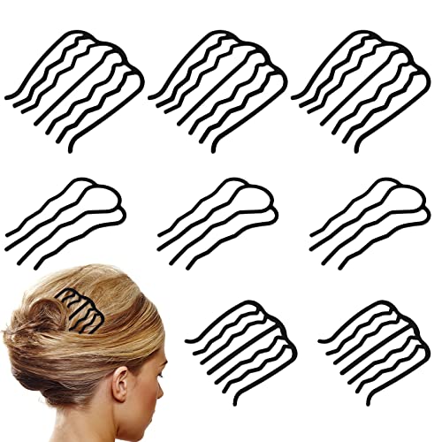 8 Piece U-Shape Hair Combs for Women's French Twist Updo and Bun Vintage Styling (Black) - color: Black