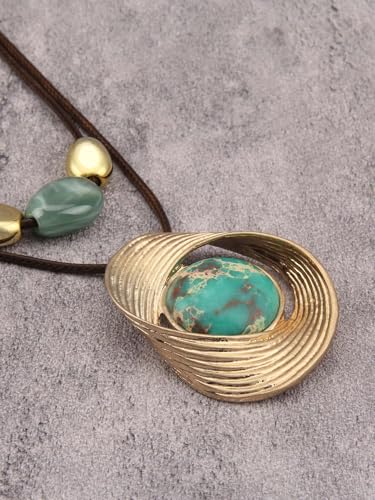GelConnie Boho Necklaces for Women Cowgirl Necklace Stone Leather Cord Pendant Necklaces With Beads Long vintage Layered Choker Necklace - style: Gold Turquoise Necklace