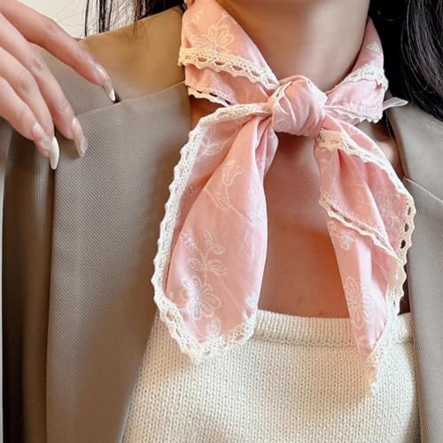 Soft Cotton Like Lace Bandana Headband, Head Wrap, Protective Coverage, Hair Neck Scarf for Women 24 x 24 inch - color: Cas008 - Sewing Flower P