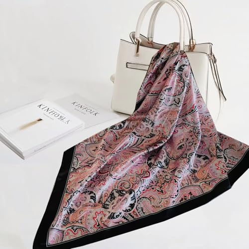 Hexchasty 35”Head Scarf Satin Silk Like Hair Scarf Large Square Head Scarves Bandana Head Wraps Headscarfs for Women Green - color: C-pink Black
