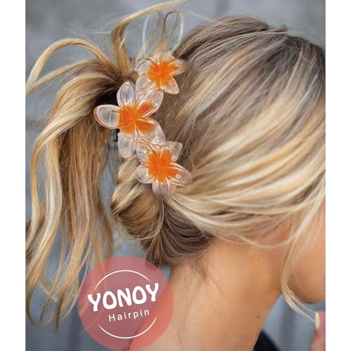 YONOY 6Pcs Flower Hair Clips for Women,Non-Slip Matte Flower Hair Clips for Women,Hawaiian Hair Flower Clip Large Plumeria Strong Hold Hair Claws Banana Cute Clip Beach Hair Accessories - color: Color G