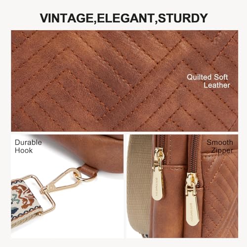 BOSTANTEN Sling Bag Quilted Crossbody Bags for Women Cross Body Purse Leather Fanny Pack with Adjustable Guitar Strap - color: A-brown