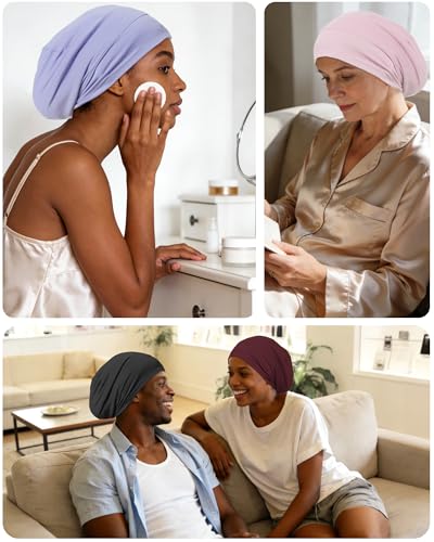 100% Mulberry Silk Bonnet for Sleeping Women Men, Real Silk Lined Bonnets for Curly Hair, Braid Sleep Cap Black Womens - color: Wine Red