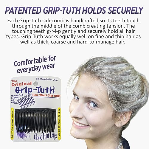 Good Hair Days Grip-Tuth Combs - 2 3/4" Side Combs, For All Types Of Hair, Decorative & Styling Women Accessories - Crystal, Set Of 2 - color: Crystal