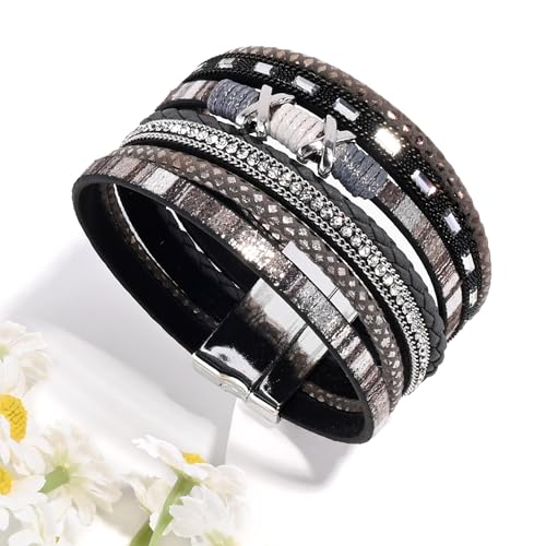 VIBILIA Boho Leather Wrap Bracelets for Women Multi-Layer Bracelets with Strong Clasp Jewelry for Women