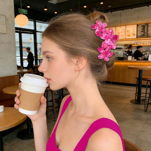 4Pcs Cute Hawaiian Flower Claw Hair Clips for Women Rose Red Large Claw Clips for Thick Thin Hair Strong Hold Beach Hair Accessories for Women and Girls - color: 19-Colorful
