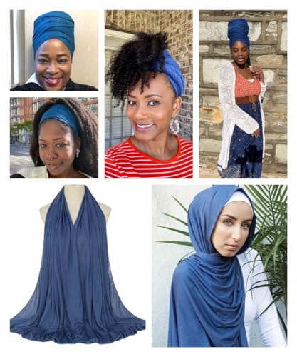 Harewom Head Wraps for Black Women Stretch Head Scarf Long African Hair Wraps Turban Headwraps Jersey Headbands - color: 4pcs-black&camel&denim_blue&dark_grey