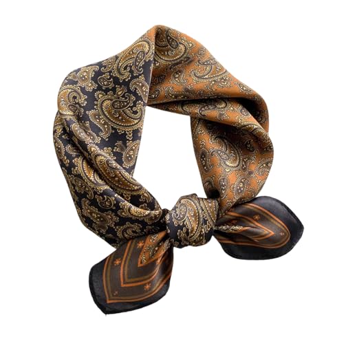 Aufeel Women's 100% Pure Mulberry Silk Small Square Scarf - Neckerchief Women - Silk Headscarf - 21" x 21" - color: Black Copper