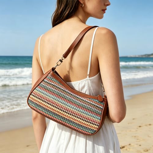 Shoulder Bag for Women with 2 Removable Straps and Zipper Closure Crossbody Bags Clutch Tote HandBags Purses | with 2 Removable Straps - color: Colorful