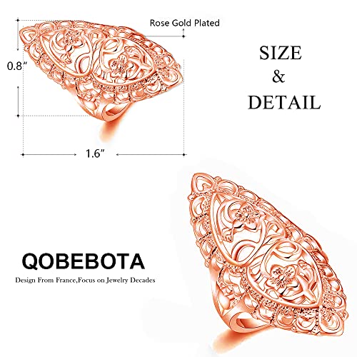 Rings for Women Summer Boho Rings Filigree Flower Ring Chunky Gold Ring Full Finger Rings Wide Band Womens Rings for Cocktail Party Birthday Gifts Statement Rings for Women - color: Rose Gold