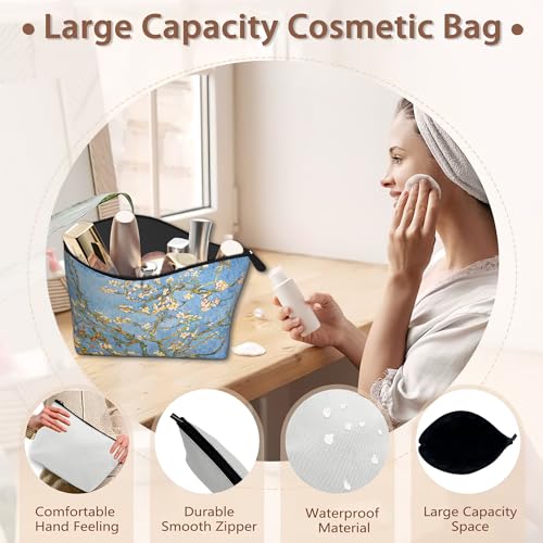 Blossoming Almond Tree Cosmetic Bag Flower Makeup Bags,Travel Make up Bags for Women Girls Cute Zipper Pouch Toiletry Organizer Bag Travel Essentials - color: Blossoming Almond Tree