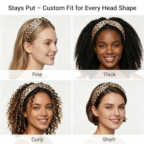 ZLYC Mulberry Silk Headband Elastic Twist Knotted Head Bands for Women's Hair, Leopard Print - color: Leopard Print