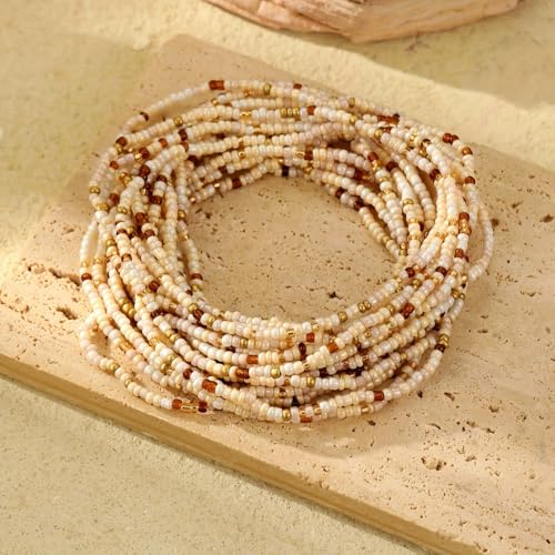 xuzhiyuan 18Pcs Boho Beaded Bracelets Set for Women Bead Stackable Stretch Bracelets, Colorful Handmade Jewelry for Beach, Party - color: Beige