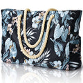 Becokan Beach Bag Large Beach Tote Bag for Women Waterproof Sandproof Swim Pool Bag With Zipper - color: Black Flower