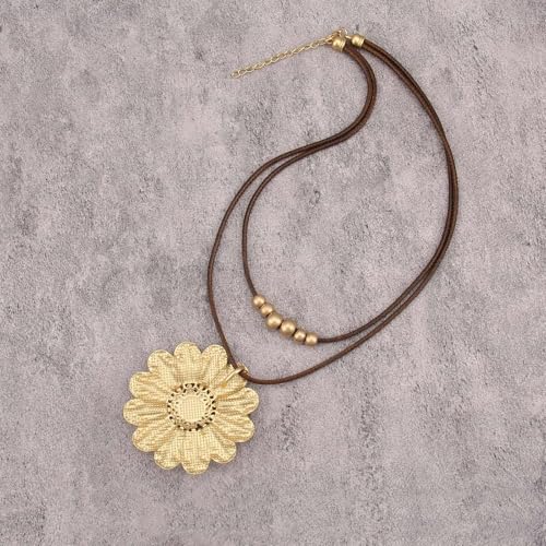 Boho Necklaces for Women Chunky Circle Necklace Layered Boho Circle Leather Choker Necklace Long Vintage Necklaces Bohemian Jewlery Gifts - style: Bohemian Large Pendant Necklace