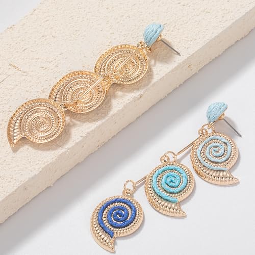 Boho Raffia Earrings Starfish Shell Seashell Dangle Drop Earrings Cute Statemnet Trendy Jewelry Summer Beach Outfits for Women - color: Blue, size: Seashell