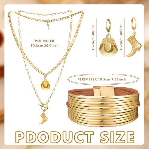 Inbagi 3 Pcs Boho Western Jewelry for Women Turquoise Jewelry Set Vintage Earrings Bracelet Western Bohemian Necklace for Women Cowboy Cowgirls - style: Gold