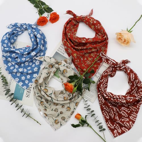 Bandanas for Women Men 21"x21" Floral Headband Scarf Versatile Hair Bandana Square Head Scarf - color: White Flowers in Sky Blue