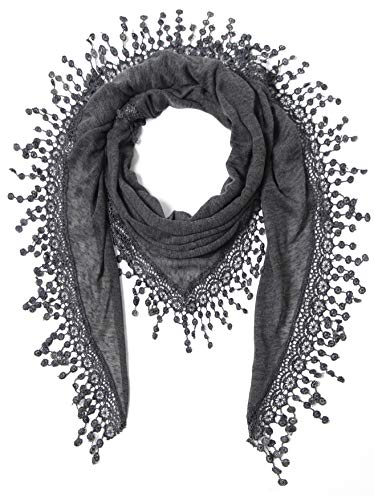 Cindy & Wendy Floral Embroidered Lace Triangle Scarf for Women - color: Ssls-charcoal