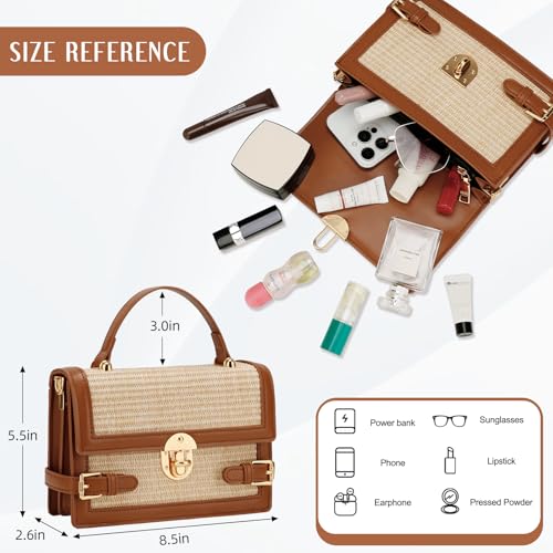 KKXIU Straw Purses for Women – Summer Beach Shoulder Purse & Clutch Handbag, Woven Crossbody Bags for Women - color: Brown